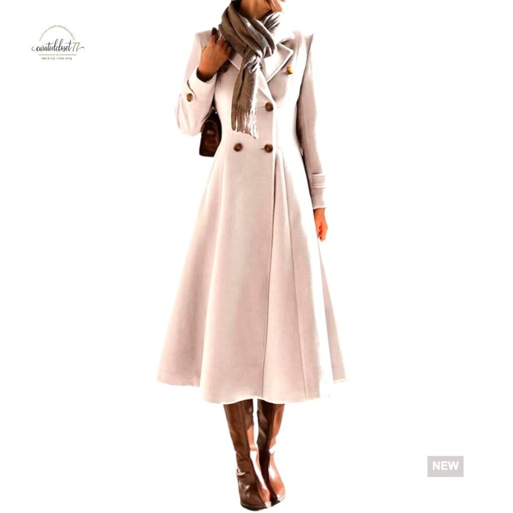 Long Wool Pea Coat Double Breasted Trench Blazer Jacket with Pockets